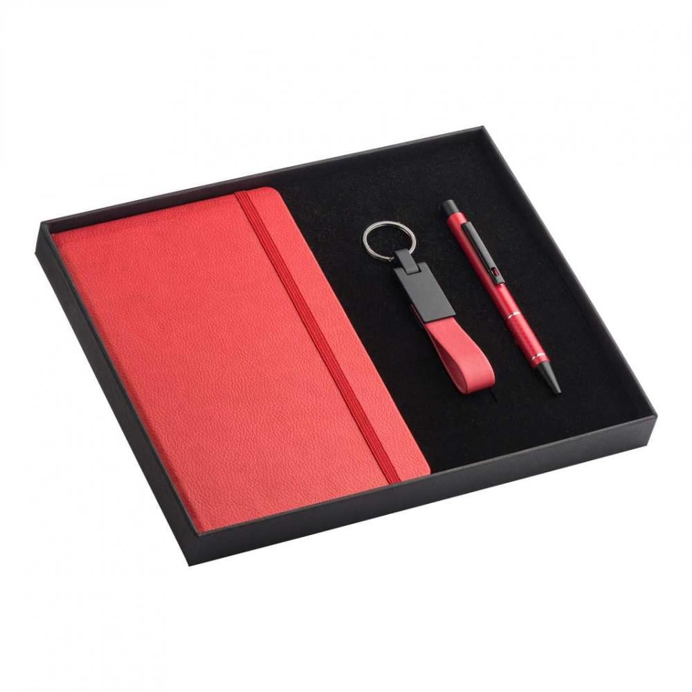 v_8600_vipset_mheux Kişiye Özel Kutulu Defter & Kalem & Anahtarlık Hediye Seti (Kırmızı) - Görsel 1
